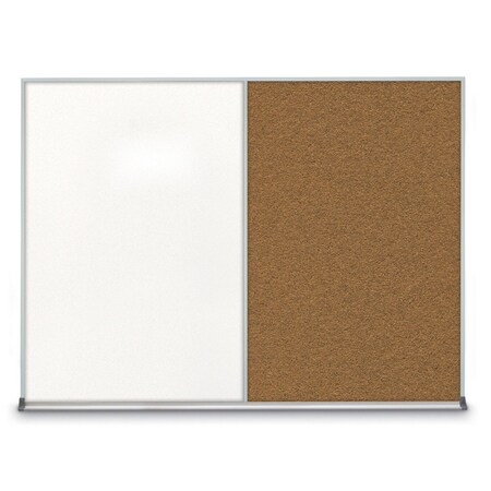 United Visual Products Triple Door Radius Plus Corkboard, 72" x UV8005PLUS-WHITE-BUFF
